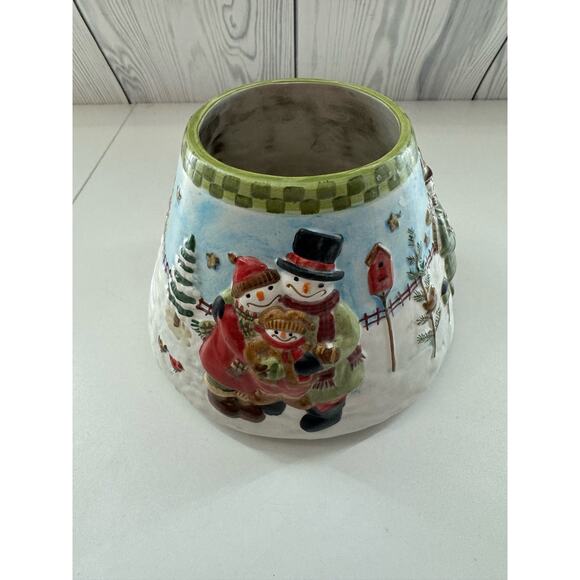 YANKEE CANDLE Theresa Kogut Shade Jar Topper and 4.75" Plate Snowman - Picture 7 of 9